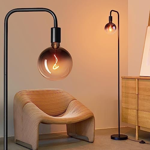 ONEWISH Minimalist Industrial Floor Lamp with 6" Clear Glass Globe ONEWISH Floor Lamp for Living Room - Minimalist Industrial Standing Lamp with Modern LED Bulb, Globe Black Clear Glass 6", 1800K Warm Ambiant Lighting Decorative Tall Floor Lamp for Bedroom Office