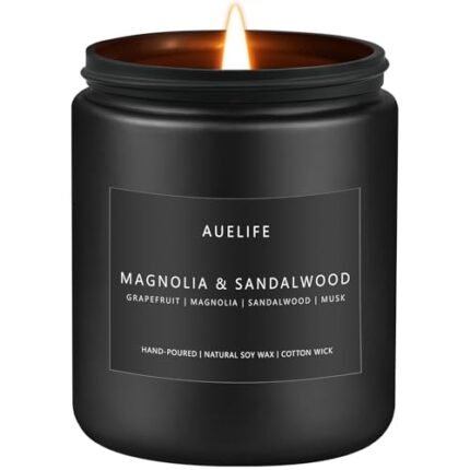 Magnolia & Sandalwood Candle | Masculine Candle - Candles for Men, Soy Candles for Home Scented, Manly Scented Decor for Home - Gifts for Men, 7oz Black Jar, Long Lasting