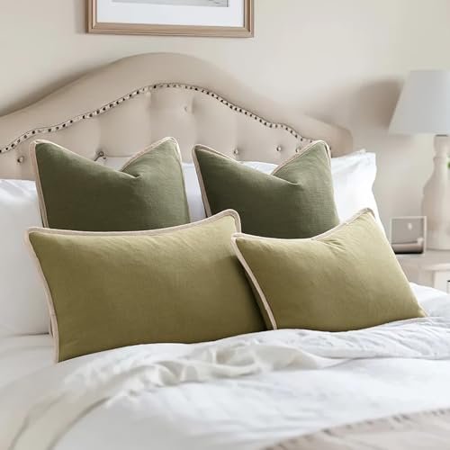 41XyvD91qzL._SL500_.jpg ANRODUO Set of 2 Olive Green Decorative Throw Pillow Covers, 18x18 Inch, Boho Farmhouse Style for Couch & Living Room. - Image 3
