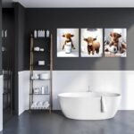Funny Highland Cow Bathroom Wall Art Set - 3 Vintage Canvas Prints for Rustic Home Decor, 12x16 Inches - Image 9