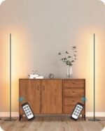 EDISHINE LED Corner Lamp, Set of 2 Minimalist Dimmable Tall Light with Remote, 57.5" Floor Lamps for Living Room, Bedroom, Home Office, 7 Color Temperature 2700-6000K (Black)