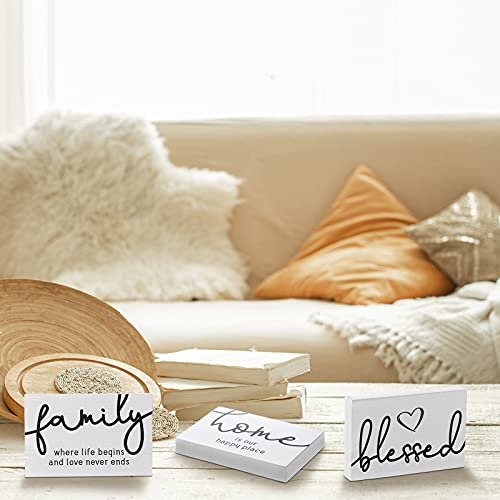41anu4zxdxS._SL500_.jpg Jetec 3-Piece Blessed Rustic Wood Sign Set for Home Decor - Mini Decorative Farmhouse Signs (White, 4.25 x 2.76 x 0.59 in) - Image 5