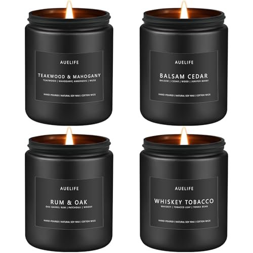Masculine Scented Candle Set | 4-Pack Aromatherapy Gifts - Teakwood, Scented Candles Set | Candle Gifts for Men - Masculine Candle, Soy Candles for Home Scented - 4 Pack Aromatherapy Gifts - Scents of Teakwood & Mahogany/Whiskey Tobacco/Rum & Oak/Cedar