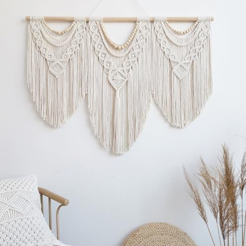 41clhZzvNgL._SL500_.jpg Guzhiou Large Macrame Wall Hanging - Boho Tapestry Art for Chic Home Decor, 43"x32" (Wood Beads) - Image 4