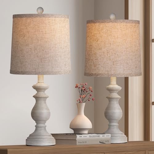 PARTPHONER Rustic Table Lamp Set of 2 - 22" Vintage PARTPHONER Traditional Table Lamp Set of 2, Rustic Farmhouse Table Lamps for Living Room Bedroom, 22" Bedside Desk Lamps Vintage Nightstand Lamps with Linen Shades, Antique Grey