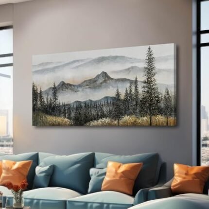 CHUDANHAO Forest Canvas Paintings Gold Wall Hangings Decor Mountain Decorative Pictures 24"x48" Office Room Decor Wall Prints for Bedroom