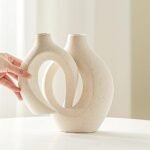 Lvases Snuggle Hollow Ceramic Vase Set of 2 - Nordic Boho Chic Flower Vases for Home Decor, Milky White (6.3" W x 8.4" H) - Image 2