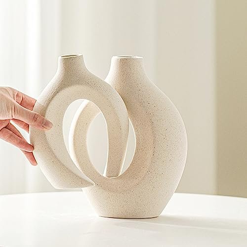 41dOXzlel9L._SL500_.jpg Lvases Snuggle Hollow Ceramic Vase Set of 2 - Nordic Boho Chic Flower Vases for Home Decor, Milky White (6.3" W x 8.4" H) - Image 2