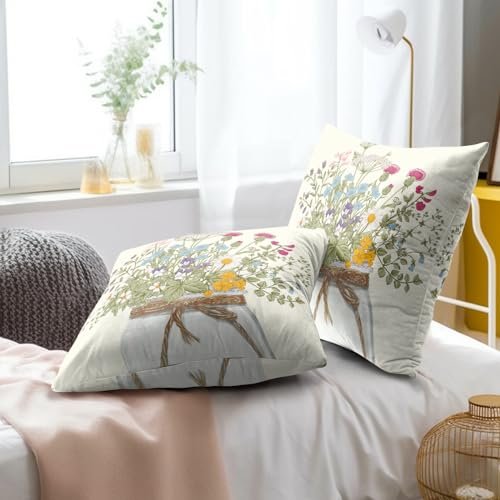 41dZHeSwUVL._SL500_.jpg Mweet Wildflower Throw Pillow Covers 18x18 In, Set of 2 - Floral & Leaf Design for Spring/Summer Home Decor. - Image 7