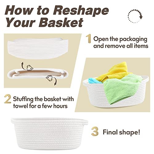 41eQ923fDUL._SL500_.jpg Pro Goleem Small Woven Basket – Ideal for Mother’s Day Gifts or Storage, 12"x8"x5", White, with Handles. - Image 7
