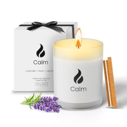 Natur IX Calming Scented Candles for Home | Lavender, Basil & Jasmine Candle | Natural Non Toxic Soy Candles with Essential Oils | 50 H Long Burning | Aromatherapy Candle Jar with Lid - 8.3oz