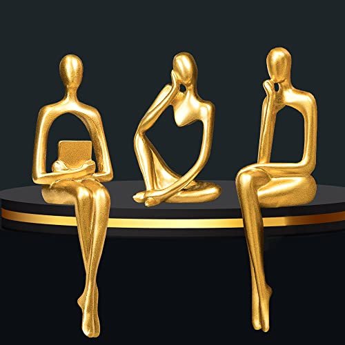 Set of 3 Gold Thinker Statues for Modern Home Decor Gold Home Decor Large Thinker Statue Accents, Set of 3 Thinker Sculptures Office Decor Modern Abstract Resin Decoration on Shelf Table Desk for Living Room Office Bedroom