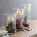 Set of 3 Cylinder Glass Candle Holders with Cobblestones & Artificial Succulents – Unique Christmas Decor - Image 8