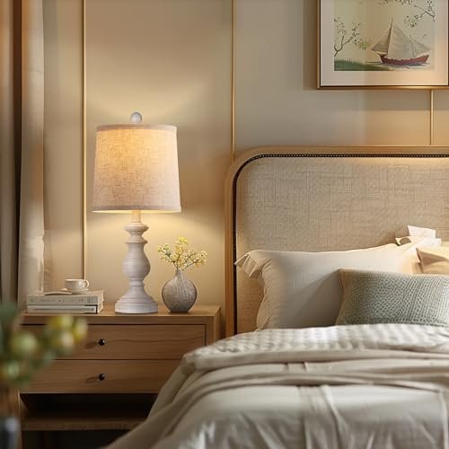 41fSMpMBYPL._SL500_.jpg PARTPHONER Rustic Table Lamp Set of 2 - 22" Vintage Lamps for Living Room & Bedroom, Antique Grey with Linen Shades - Image 5