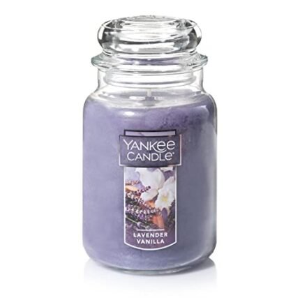 Yankee Candle Lavender Vanilla Scented, Classic 22oz Large Jar Single Wick Candle with Over 110 Hours of Burn Time. Perfect for relaxing evenings, events, and gifting