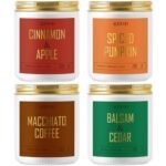 AOOVOO Golden Jar Candle Set - 4PC Soy Candle Gift Set, Scented for Home - Holiday Fragrances: Pumpkin, Pine, Cinnamon, Coffee 36oz