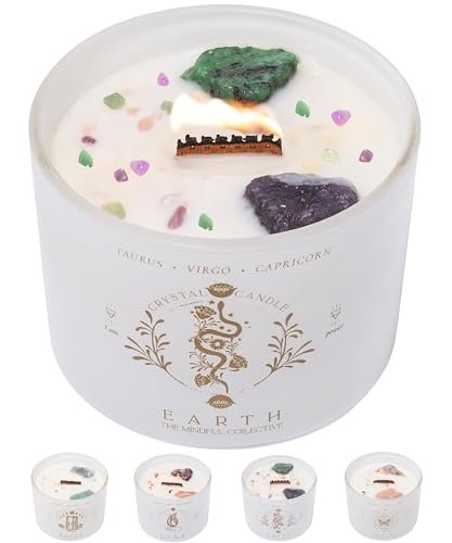 Taurus Virgo Capricorn Gifts for Women - 12oz Wood Wick Candles That Crackle with Crystals and Healing Stones. Healing Crystal Candles for Women Home Scented. Soy Wax, for Zodiac Birthdate