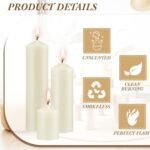 MTLEE 18-Piece Set: 3 Long-Lasting Unscented Pillar Candles (2x3, 6, 8 in) for Weddings & Parties - Ivory White - Image 3