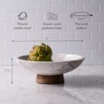 Cork & Mill 11" Marble Decorative Bowl with Acacia Wood Base - Versatile Home Decor Centerpiece - Image 2