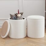 Ottoman Poufs with Storage, Set of 2 Soft Upholstered Vanity Stool,Multifunctional Ottomans Coffee Table Padded Seat Foot Rest for Living(White, Pack of 2)