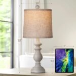 PARTPHONER Rustic Table Lamp Set of 2 - 22" Vintage Lamps for Living Room & Bedroom, Antique Grey with Linen Shades - Image 3