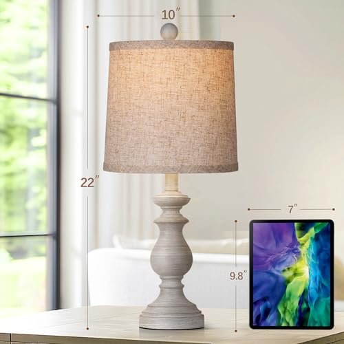 41mmXfRE-5L._SL500_.jpg PARTPHONER Rustic Table Lamp Set of 2 - 22" Vintage Lamps for Living Room & Bedroom, Antique Grey with Linen Shades - Image 3