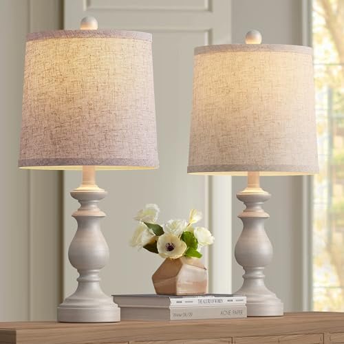 41muLi2KijL._SL500_.jpg PARTPHONER Rustic Table Lamp Set of 2 - 22" Vintage Lamps for Living Room & Bedroom, Antique Grey with Linen Shades - Image 9