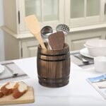 MyGift Vintage Rustic Wine Barrel Design Kitchen Utensil Crock for Cooking Tools - Image 3