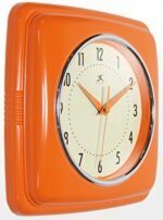 Infinity Instruments Retro 9-Inch Square Silent Clock – Mid-Century Modern Decor for Kitchen, School, or Classroom – Vintage Orange - Image 3