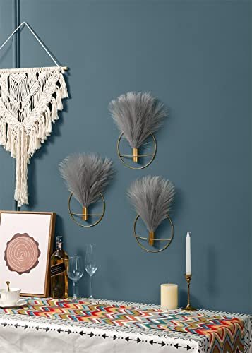 41nsZ1Wm5L._SL500_.jpg Boho Wall Decor: Set of 2 Black-Brown Metal Art with Faux Pampas for Living Room, Bedroom, and More! - Image 6