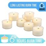 Stonebriar 96 White Unscented Smokeless Tea Light Candles – 6-7 Hour Burn Time, Clear Cups - Image 4