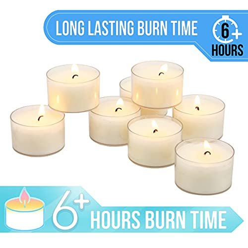 41oizcljtrS._SL500_.jpg Stonebriar 96 White Unscented Smokeless Tea Light Candles – 6-7 Hour Burn Time, Clear Cups - Image 4