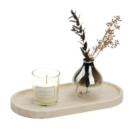 Koville Italian Natural Travertine Tray, 12"x6" Vanity Decorative Marble Tray for Countertop Organizer, Catchall Tray for Perfume, Candles, Jewelry Dish Tray