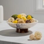 Cork & Mill 11" Marble Decorative Bowl with Acacia Wood Base - Versatile Home Decor Centerpiece - Image 3