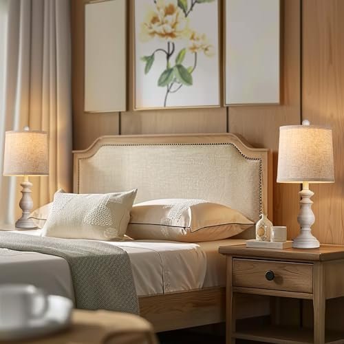 41tXtu9FUbL._SL500_.jpg PARTPHONER Rustic Table Lamp Set of 2 - 22" Vintage Lamps for Living Room & Bedroom, Antique Grey with Linen Shades - Image 8