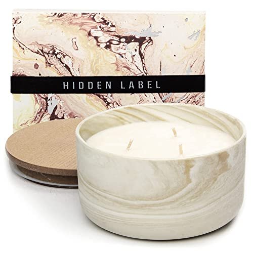 Hidden Label Large 14.8oz Vanilla Caramel Candle - 3 Wicks, Hidden Label Large Candle,3 Wicks 14.8oz Vanilla Caramel Ceramic Jar Candle,Soy Candles for Home Scented, Candle Gift for Women