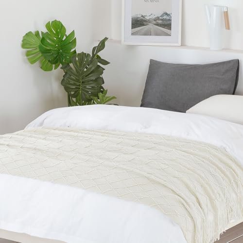 41v4ZURLYfL._SL500_.jpg BOURINA Beige Throw Blanket - 50"x60" Soft, Textured Knit Blanket for Couch Decor - Image 5