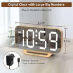Peakeep Slim Digital Mirror Alarm Clock - Modern LED Desk & Bedroom Clock with Battery Backup, 6 Brightness Levels (Gold) - Image 2