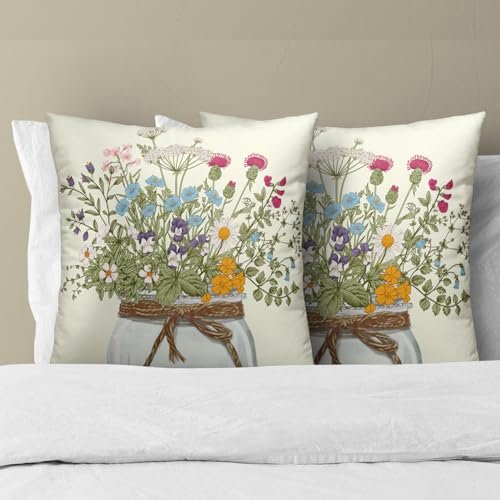 41xhe0kximL._SL500_.jpg Mweet Wildflower Throw Pillow Covers 18x18 In, Set of 2 - Floral & Leaf Design for Spring/Summer Home Decor. - Image 3