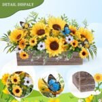 Rustic Summer Sunflower Table Centerpieces: Artificial Floral Arrangements in Wooden Crates for Farmhouse Decor. - Image 3