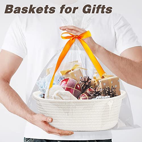 511CoJ77PjL._SL500_.jpg Pro Goleem Small Woven Basket – Ideal for Mother’s Day Gifts or Storage, 12"x8"x5", White, with Handles. - Image 3