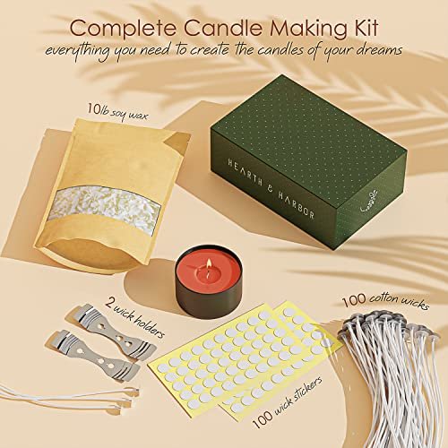 5146AAsmOL._SL500_.jpg Hearth & Harbor 10 lb Soy Candle Wax Kit: Premium Wax Flakes, 100 Cotton Wicks, Stickers & Centering Devices - Image 2