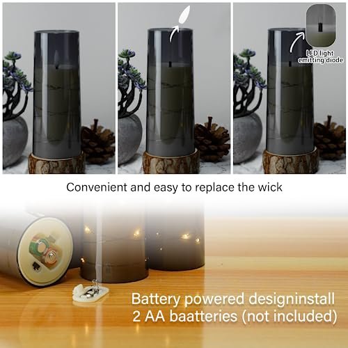 514waOVcdHL._SL500_.jpg Kakoya Flameless LED Candles with Timer - 5 Flickering Candles for Romantic Home Decor, Grey Acrylic Shell with Star String, Battery Operated - Image 2