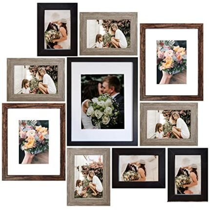 SESEAT Picture Frames Collage, Gallery Wall Frame Set with 11x14 8x10 5x7 4x6 Frames in 3 Different Finishes, Set of 10