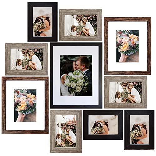 SESEAT 10-Piece Collage Picture Frame Set: 11x14, 8x10, 5x7, and SESEAT Picture Frames Collage, Gallery Wall Frame Set with 11x14 8x10 5x7 4x6 Frames in 3 Different Finishes, Set of 10