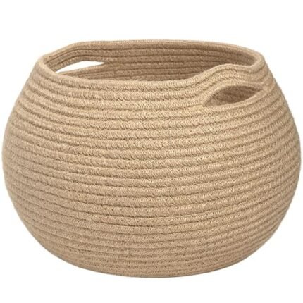 Goodpick Wicker Storage Basket for Living Room, Small Round Woven Basket for Toys, Towel, Bedroom, Children Corner Decoration Plant Baskets Indoor, Jute, 10"D x 8.3"H