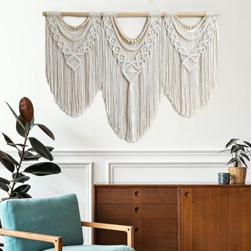 515guEvFa0L._SL500_.jpg Guzhiou Large Macrame Wall Hanging - Boho Tapestry Art for Chic Home Decor, 43"x32" (Wood Beads) - Image 2