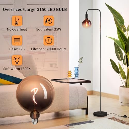 516Tw8KioL._SL500_.jpg ONEWISH Minimalist Industrial Floor Lamp with 6" Clear Glass Globe - Modern LED 1800K Ambient Light for Living Room & Office. - Image 4