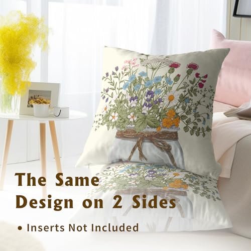 5178jNJlz6L._SL500_.jpg Mweet Wildflower Throw Pillow Covers 18x18 In, Set of 2 - Floral & Leaf Design for Spring/Summer Home Decor. - Image 6