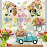 Hello Spring Gnome Window Clings - 4 Sheets of Tulip Truck & Mason Jar Floral Stickers for Home Decor - Image 3